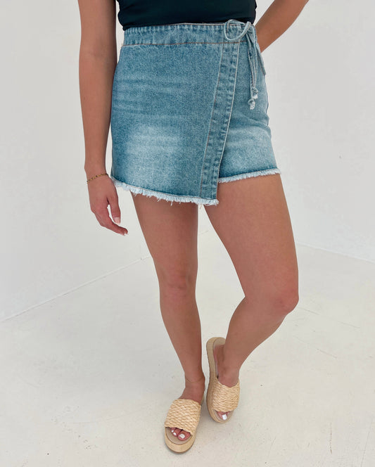 Brandy Side Tie Jean Skort