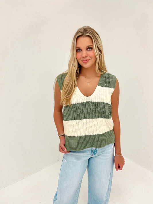 Line Up Sweater Top | Light Olive/Oatmeal