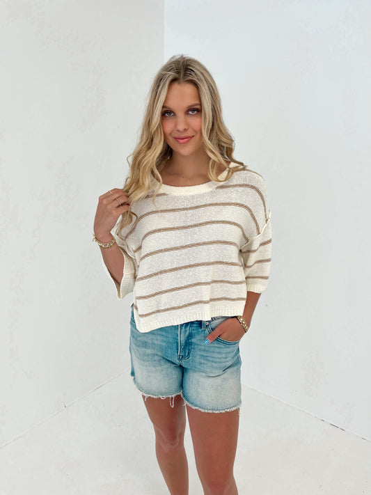 Just My Stripe Top | Cream/Camel