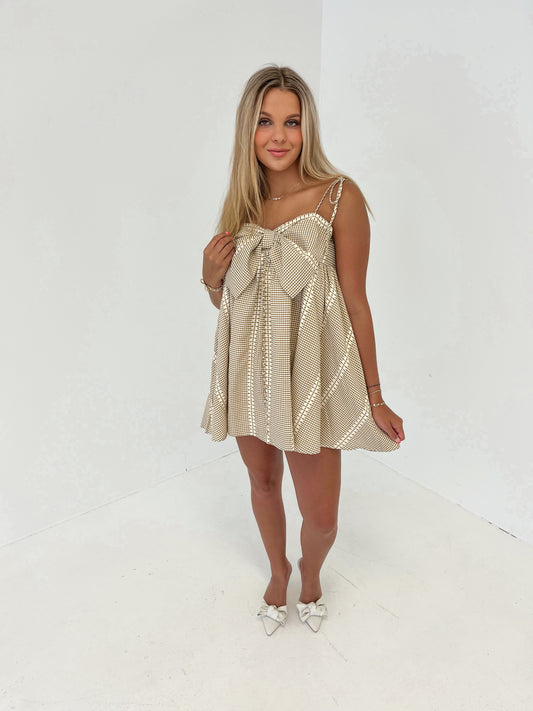 Simply Divine Bow Mini Dress | Beige/Ivory