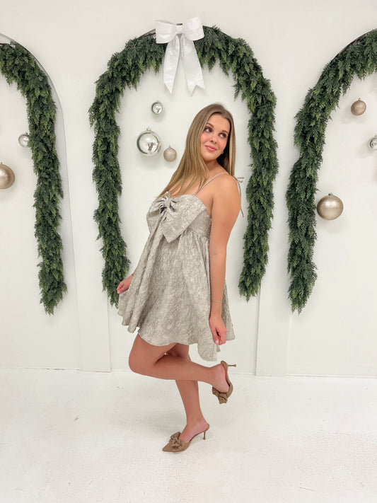 Bow Darling Mini Dress | Silver
