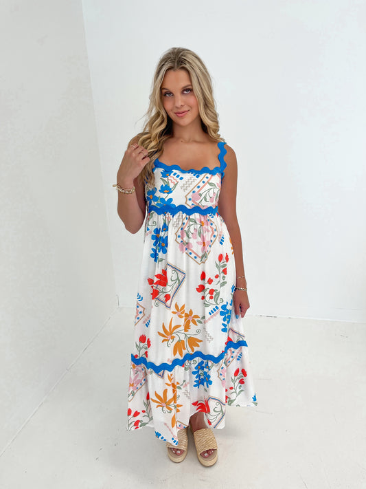 Tropical Flare Midi Dress | Ivory Multi