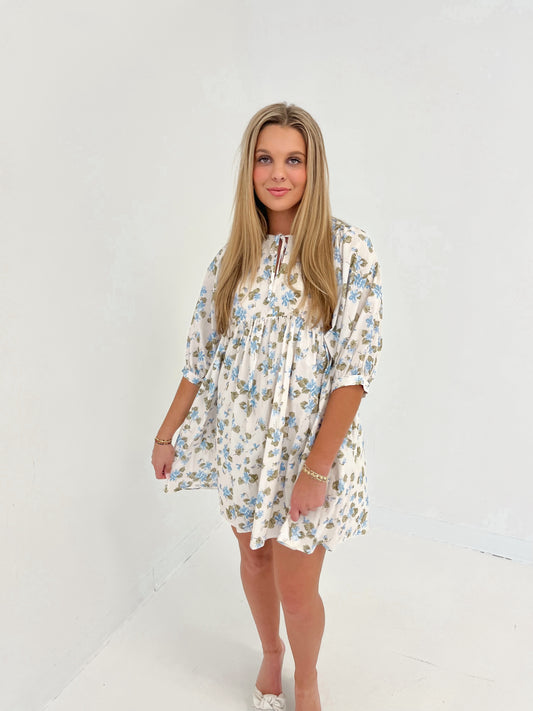 My Type Floral Mini Dress | Blue/Ecru
