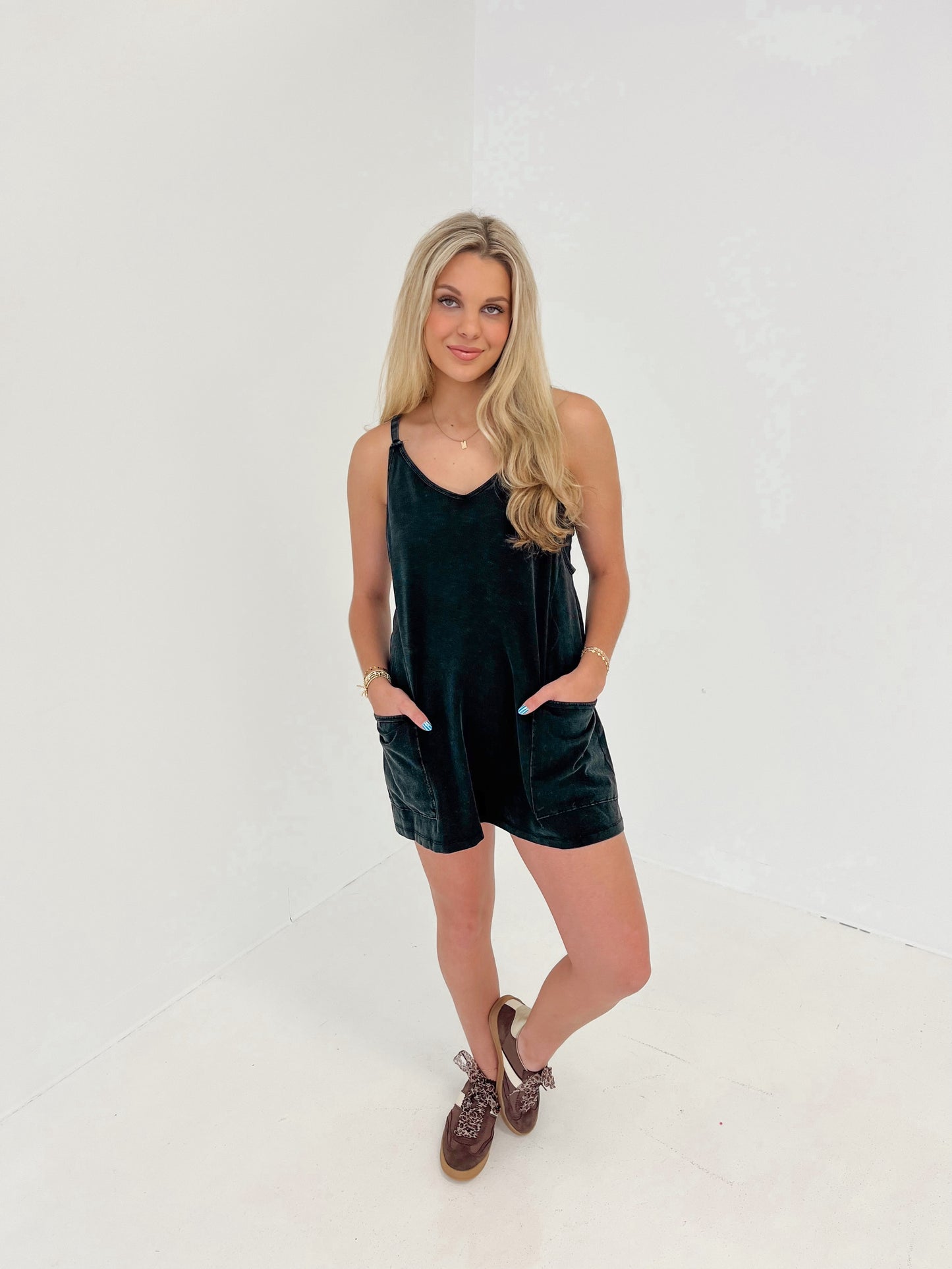 Cool Down Romper | Washed Black