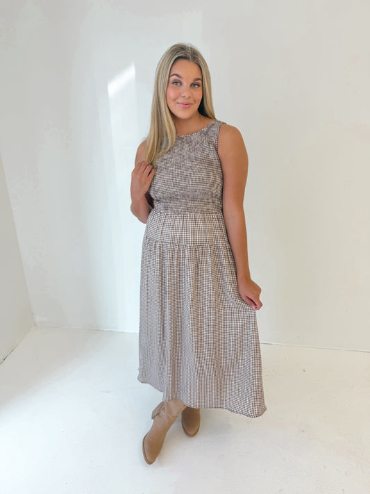 Gingham & Gather Midi Dress | Brown