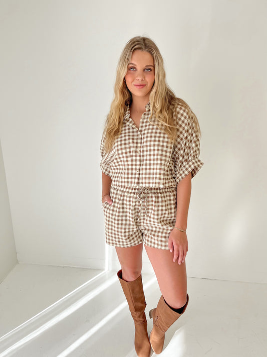 Pretty In Check Gingham Shorts | Caramel