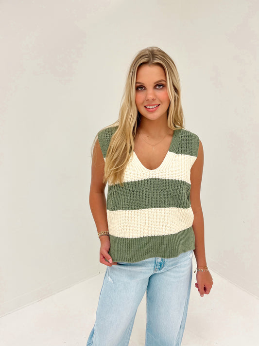 Line Up Sweater Top | Light Olive/Oatmeal