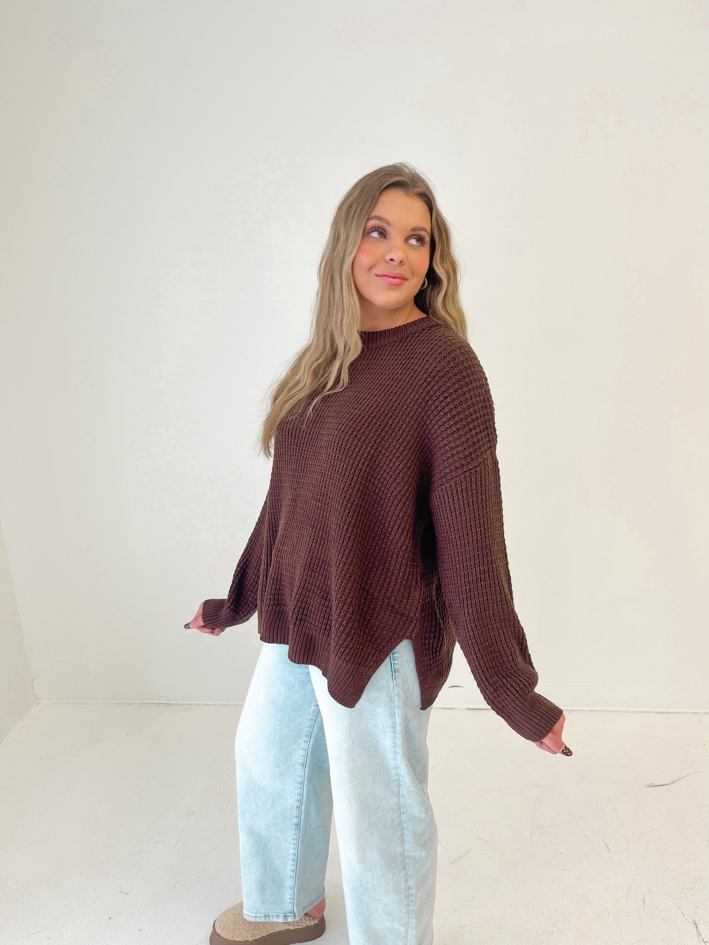 Mocha Morning Oversized Knit Sweater | Brown