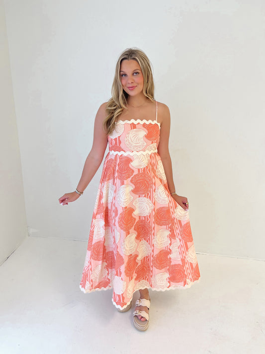 She Sells Seashells Midi Dress | Coral