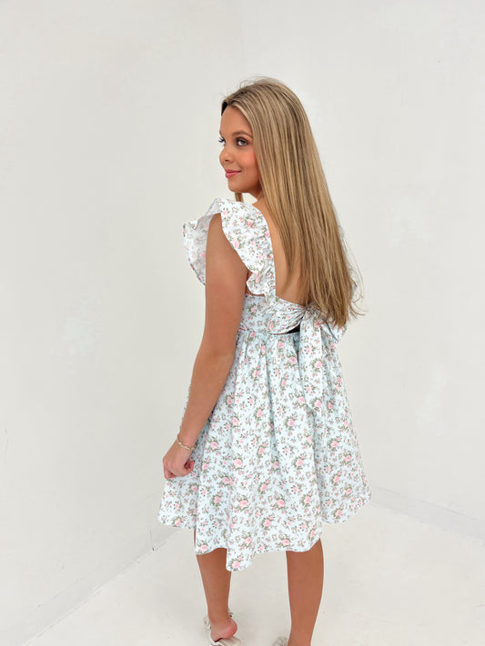 Chasing Blooms Mini Dress | Light Blue/Pink