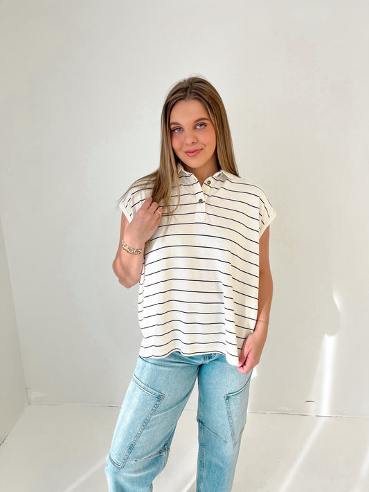 Maison Striped Top | Ivory/Black