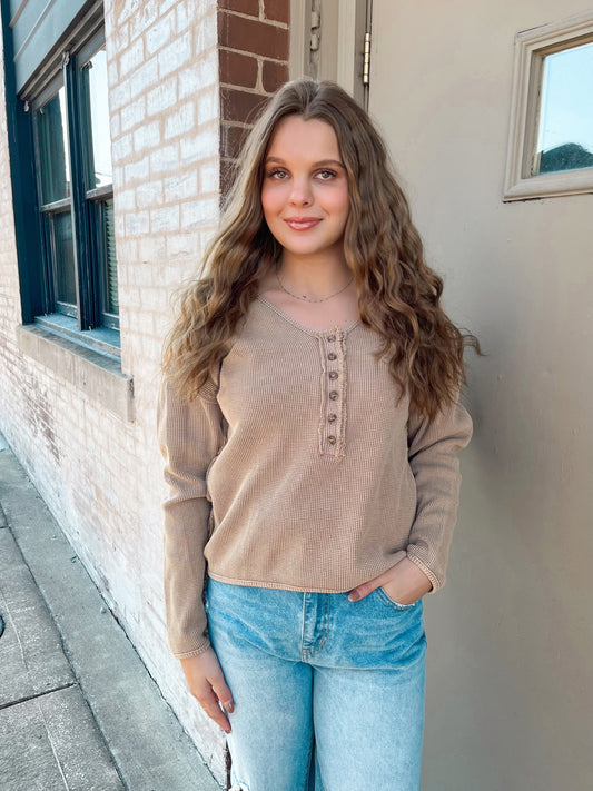 Poppy Waffle Knit Top | Mocha