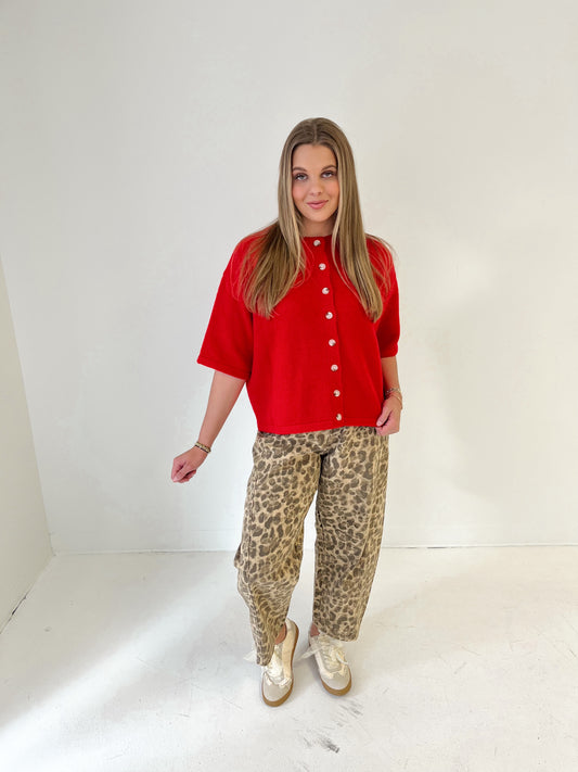 Softly Stitched Knit Top | Red