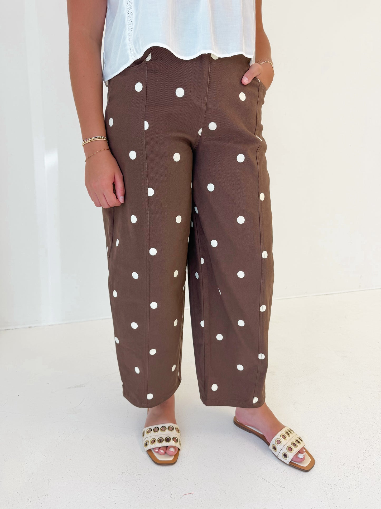 Polka Dot Barrel Bottoms | Brown