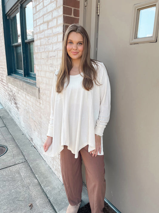 Jules Waffle Knit Oversized Top | White