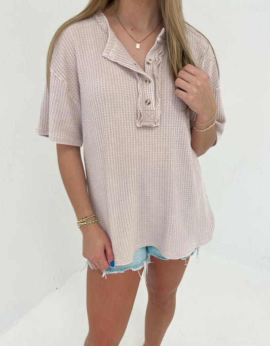 Nova Knit Button Up Top | Rose