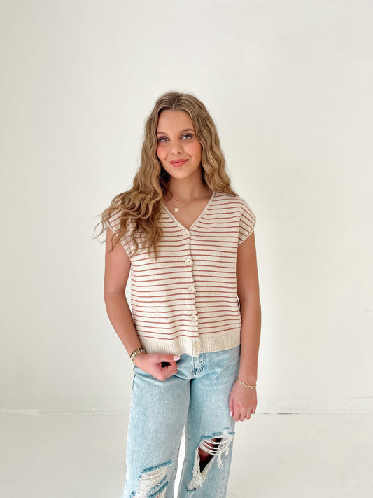 Indie Striped Sweater Vest | Ecru/Mauve
