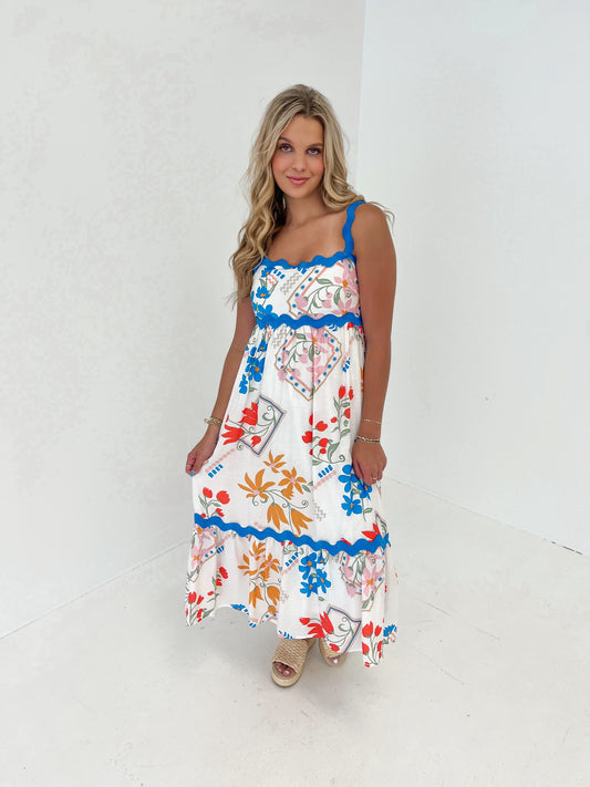 Tropical Flare Midi Dress | Ivory Multi