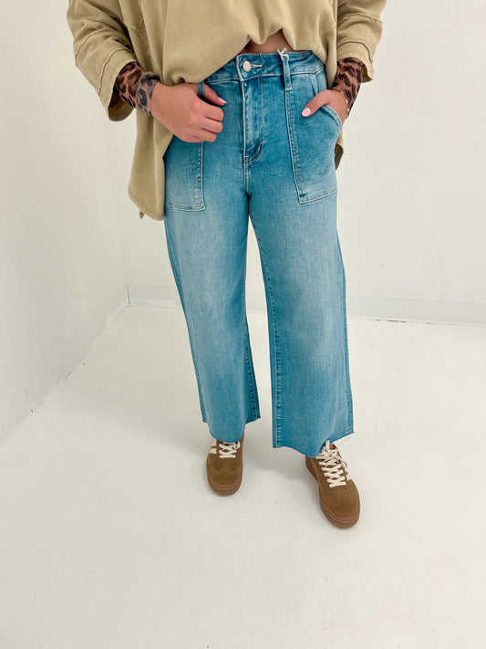 High Rise Utility Wide Jeans