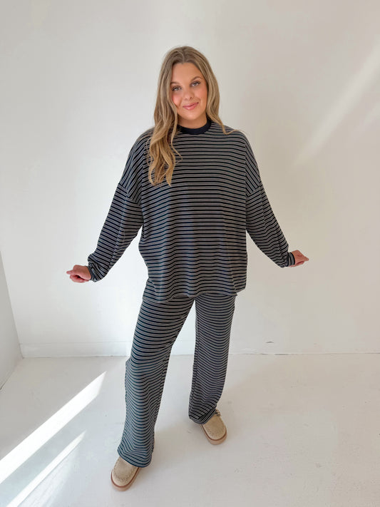 Striped Muse Knit Bottoms | Navy
