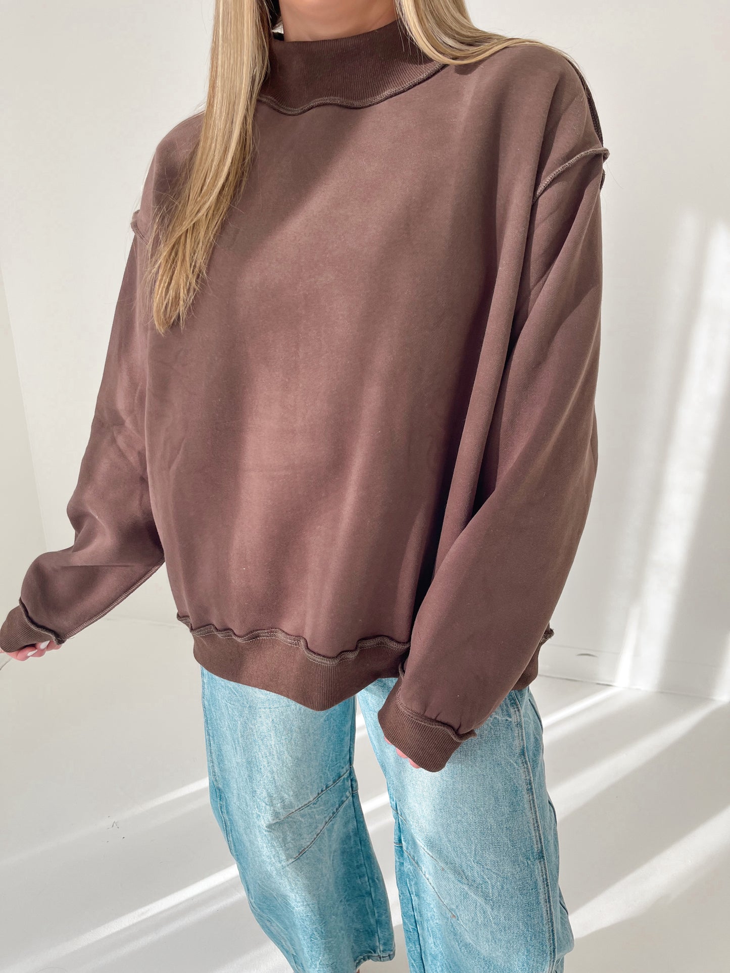 Soft Touch Mock Neck Sweatshirt | Brown