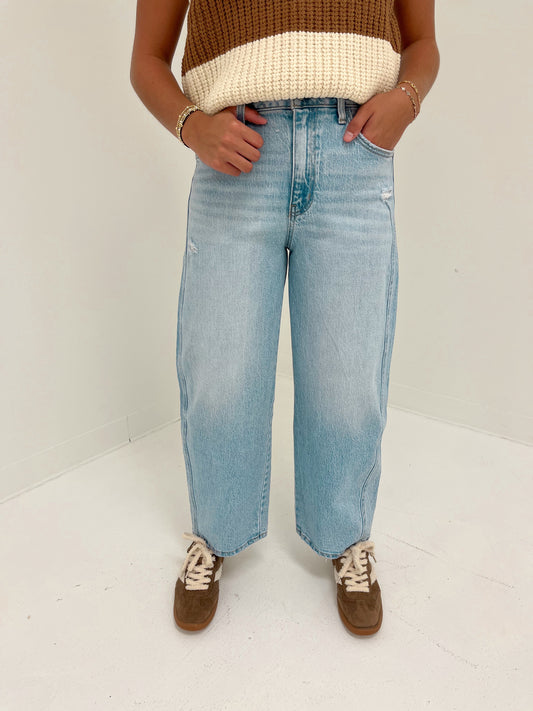 High Rise Barrel Jeans | Light Wash