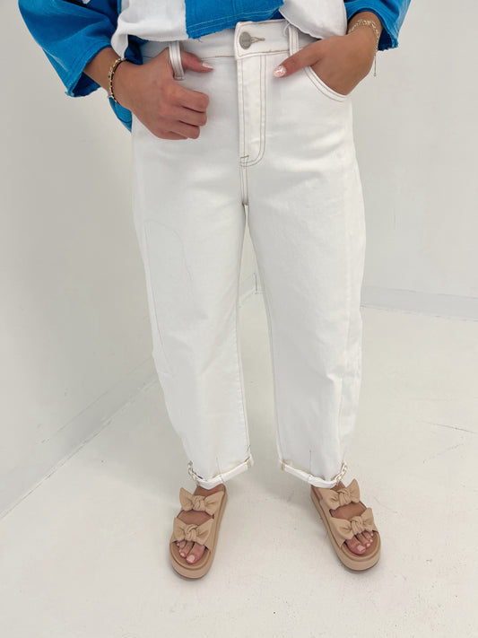 High Rise Barrel Jeans | Cream