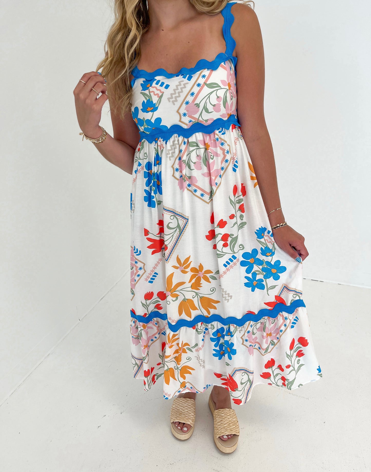 Tropical Flare Midi Dress | Ivory Multi