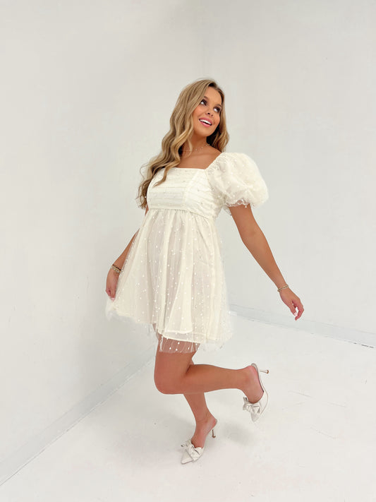Ritzy Bliss Pearl Mini Dress | Cream