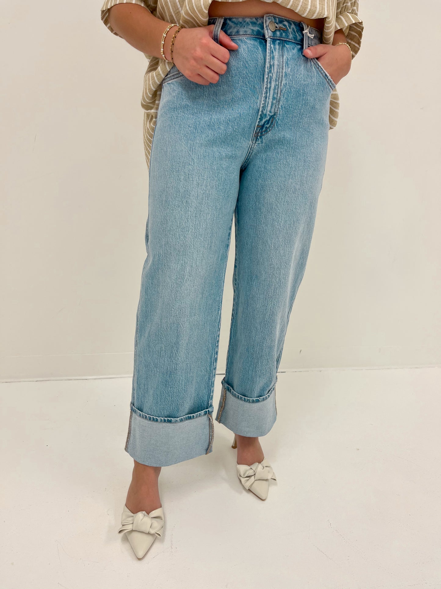 High Rise Cuffed Straight Jeans