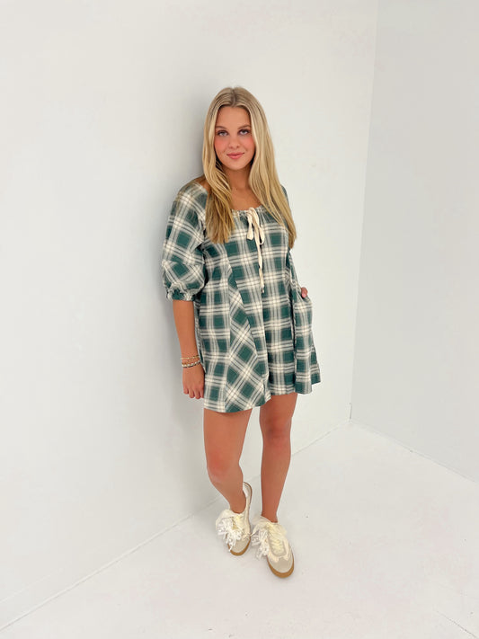 Gridline Plaid Romper | Green