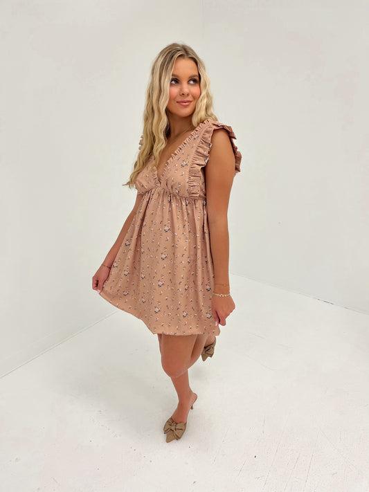 Autumn Blossom Mini Dress | Beige