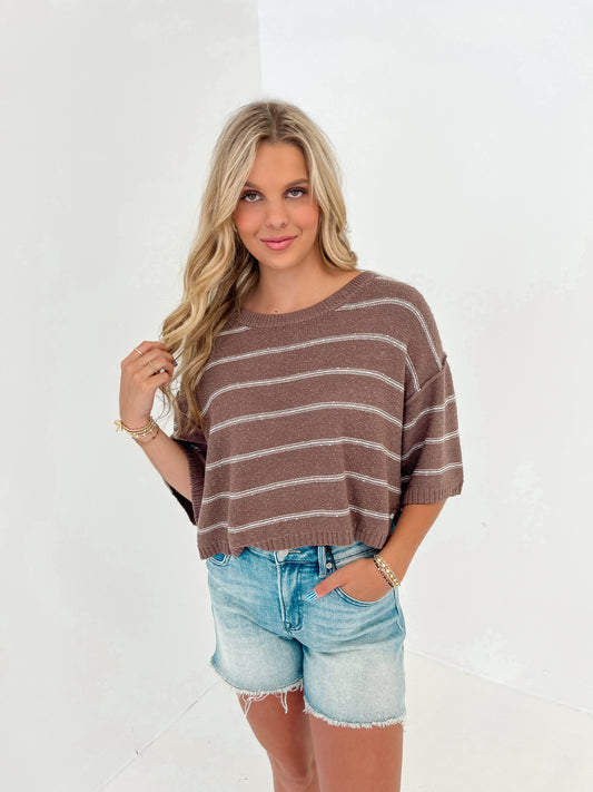 Just My Stripe Top | Espresso/Cream