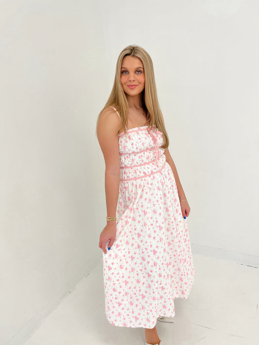 Spring Has Sprung Floral Midi Dress | Pink