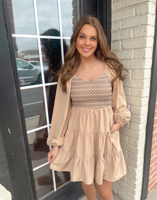 Milani Tiered Mini Dress | Beige