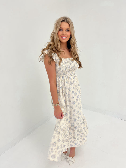 Rosaline Floral Midi Dress | Blue