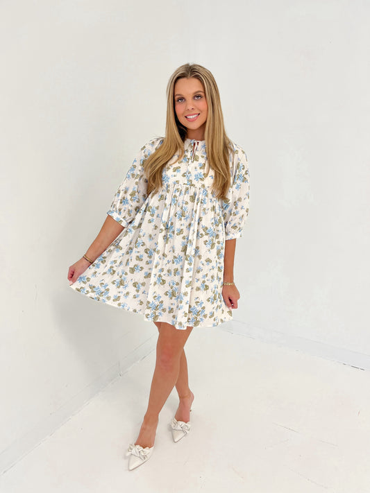 My Type Floral Mini Dress | Blue/Ecru
