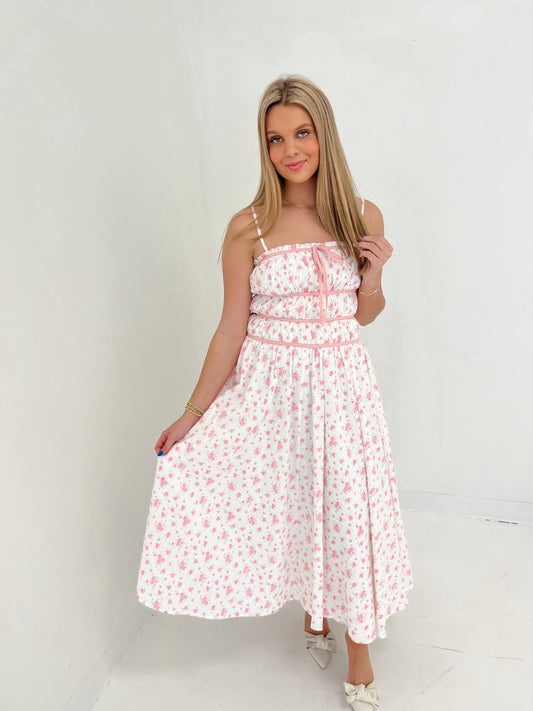 Spring Has Sprung Floral Midi Dress | Pink