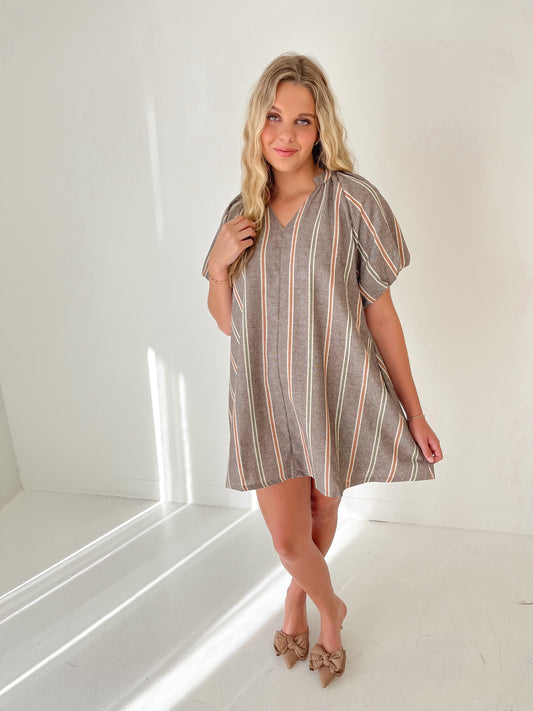 Falling For Stripes Mini Dress | Brown Sugar