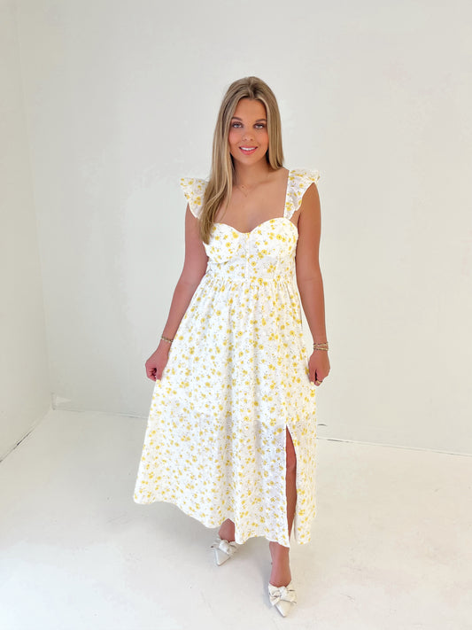 Through The Meadow Midi Dress | Yellow Floral