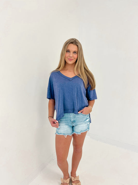 Briella Oversized Tee | Dusty Indigo