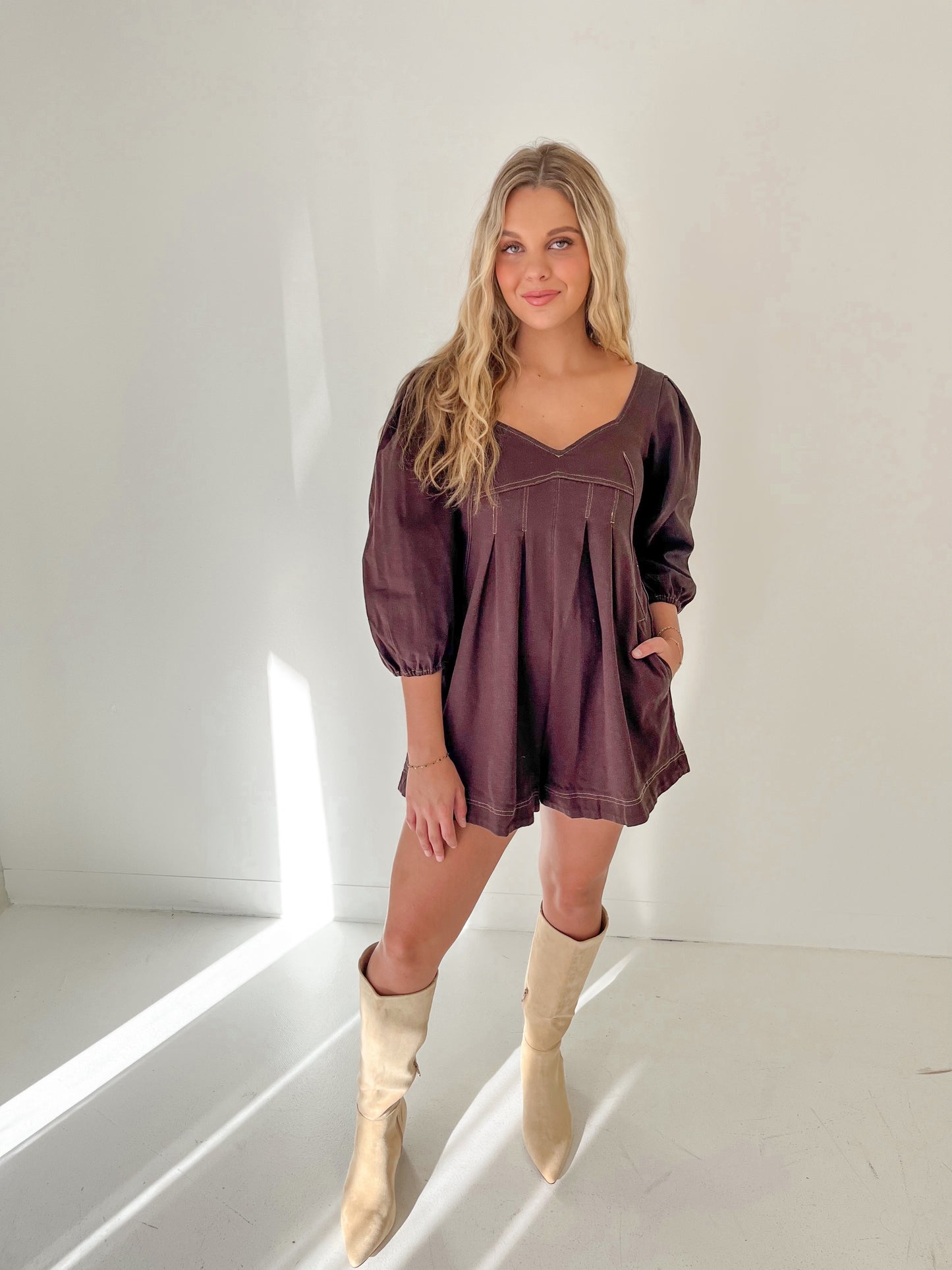 Brown Sugar Denim Romper