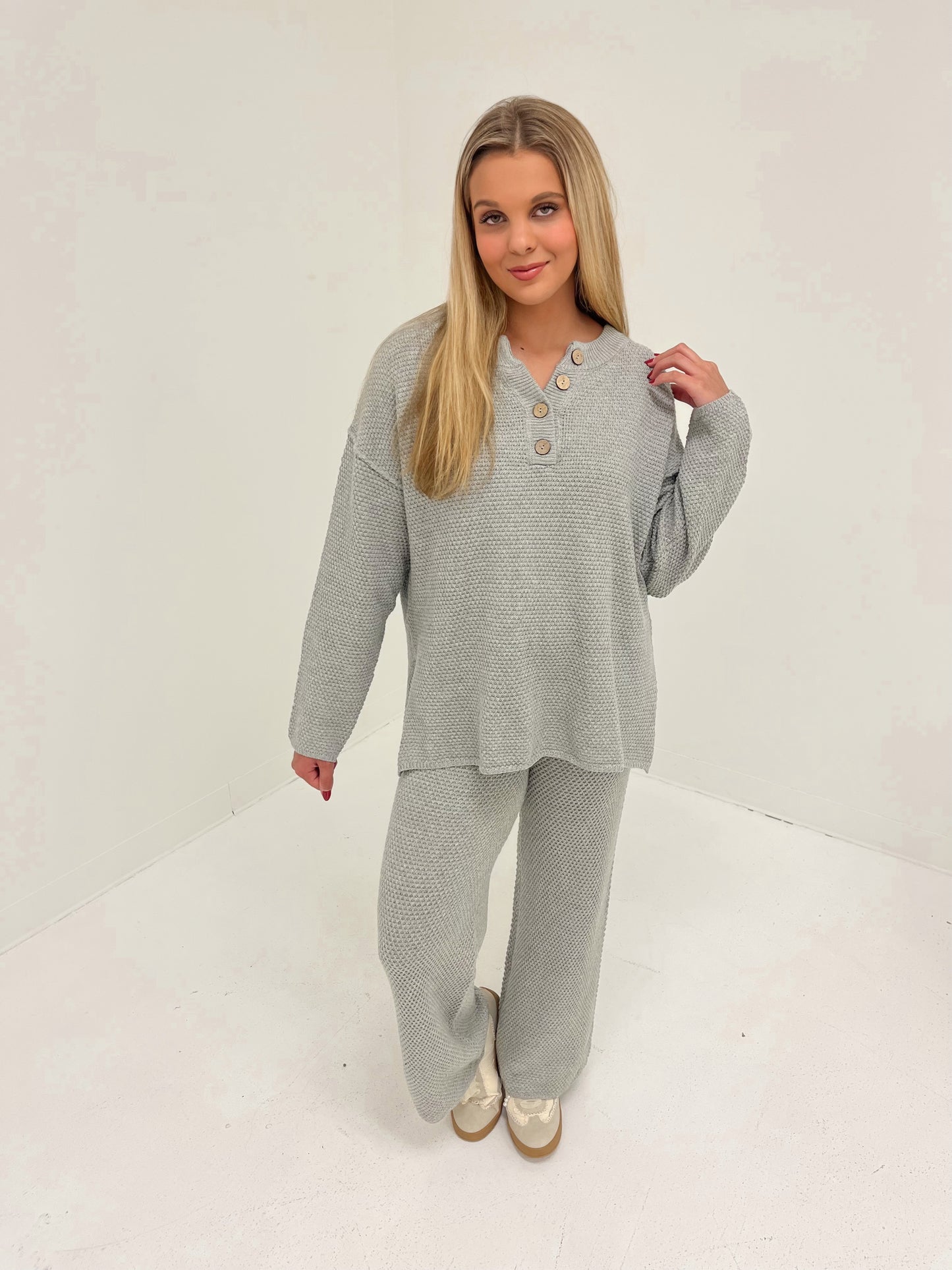 Luxe Lounge Waffle Knit Top | H. Grey