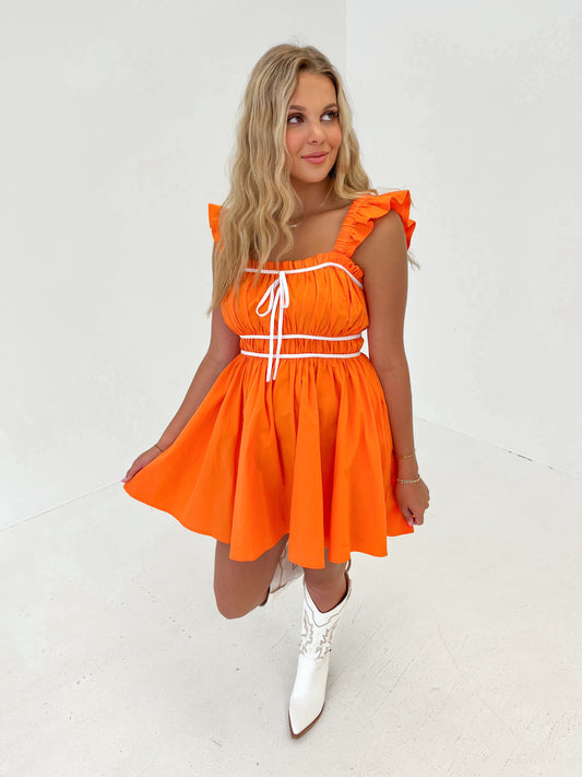 Bleacher Babe Mini Dress | Orange/White
