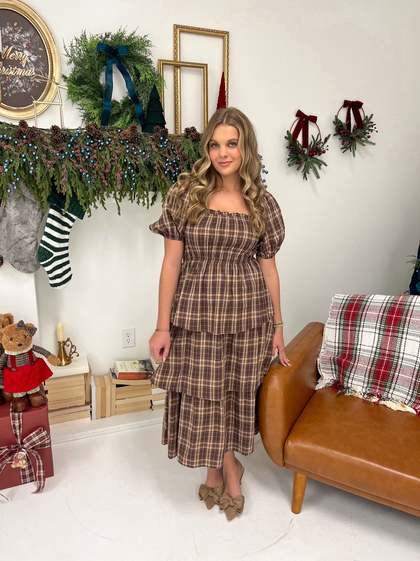 Plaid Perfection Maxi Dress | Brown Multi