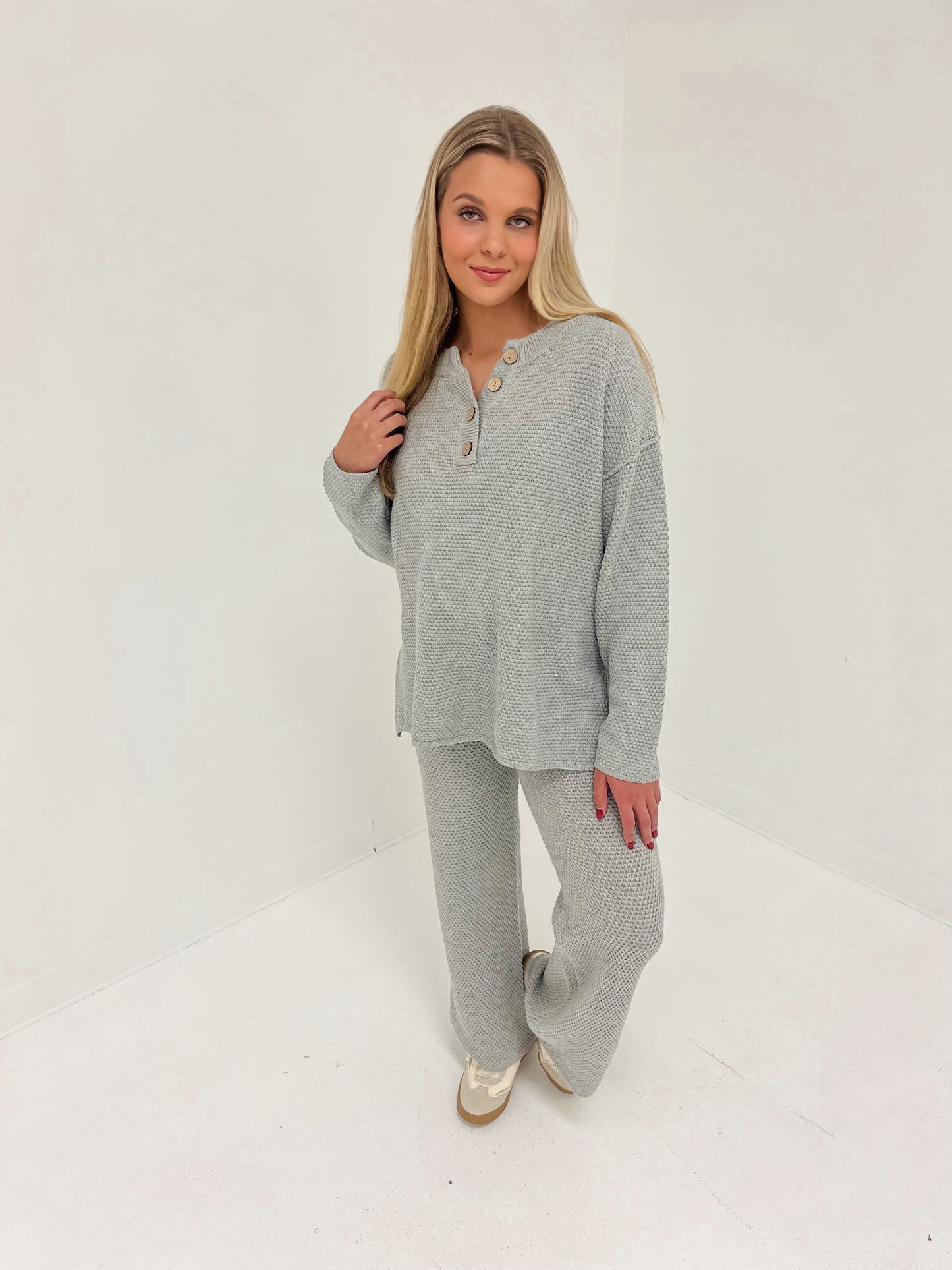 Luxe Lounge Waffle Knit Top | H. Grey