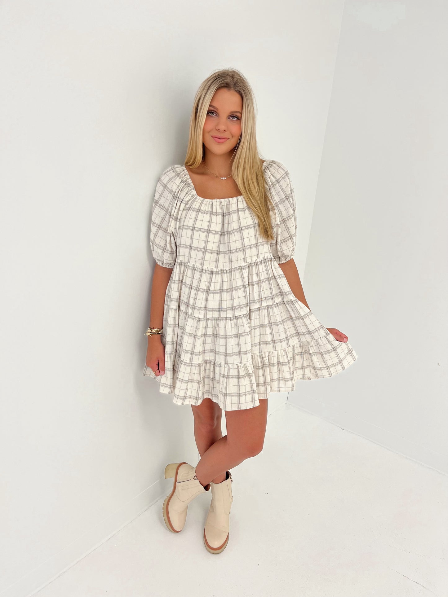 Minimal Muse Plaid Mini Dress | Cream/Chocolate