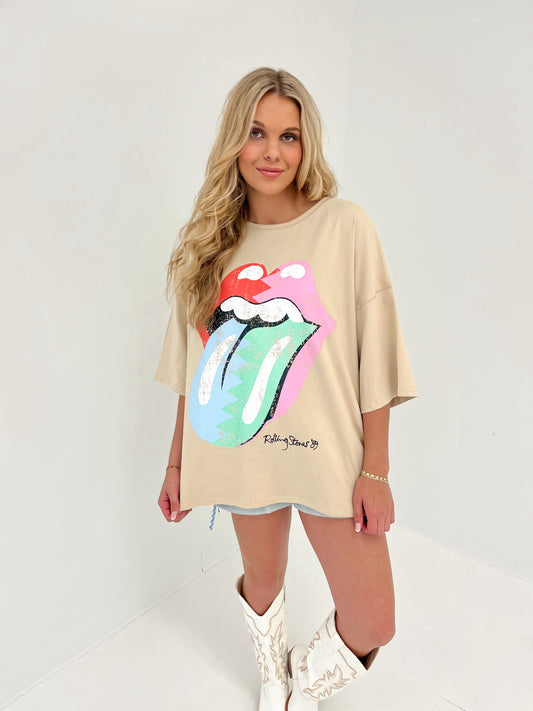 Rolling Stones Oversized Graphic Tee | Beige