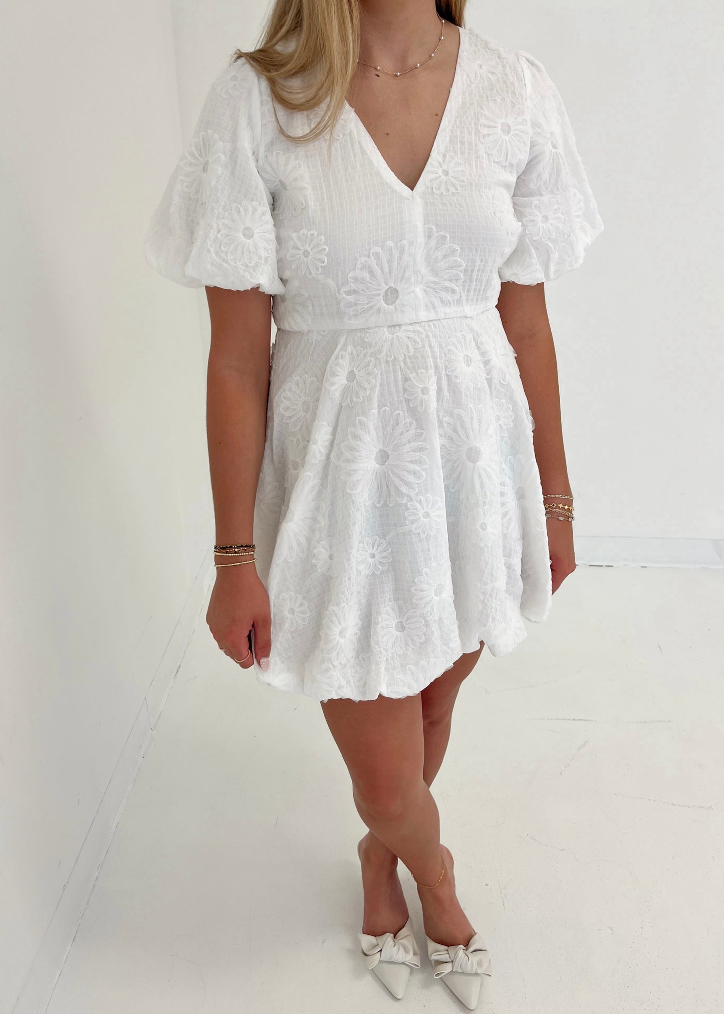 Heartfelt Floral Embroidered Mini Dress | Off White