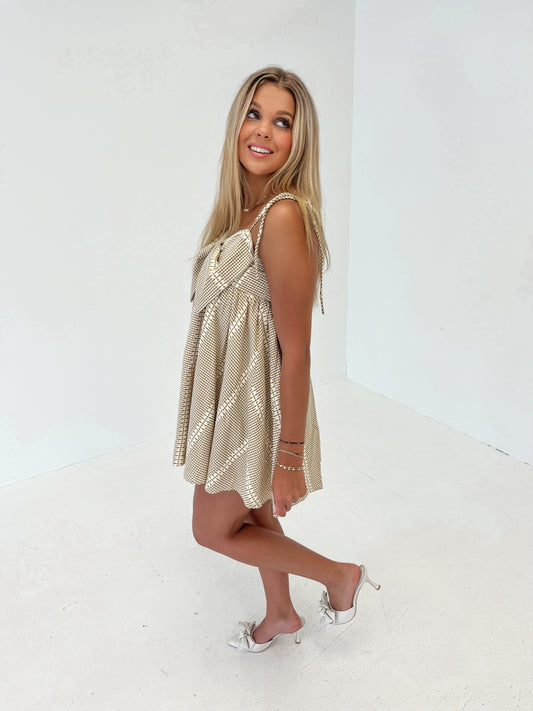 Simply Divine Bow Mini Dress | Beige/Ivory